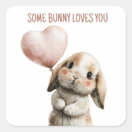 Some Bunny Loves You with Heart Balloon Quadratischer Aufkleber
