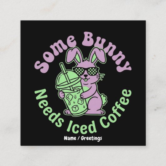  Some Bunny Needs Iced Coffee Retro Spring Easter  Quadratische Visitenkarte (Vorderseite)