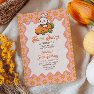 Some Bunny Ostern Mädchen Floral 1. Geburtstagsfei Einladung
