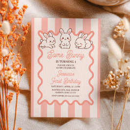 Some Bunny Pastel Pink Easter Girl 1st Birthday Einladung