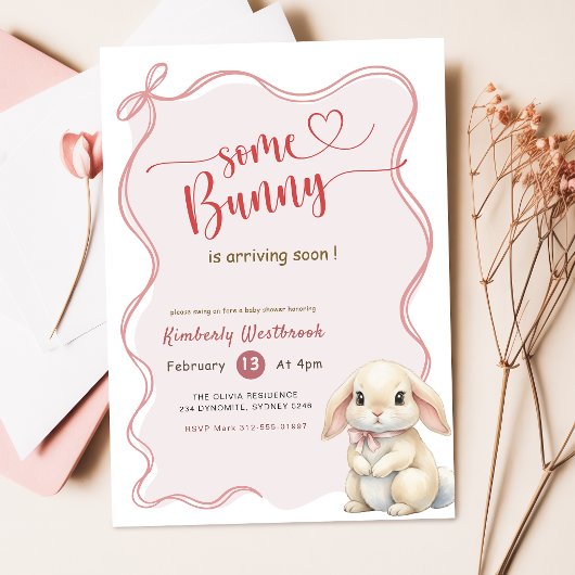 Some Bunny Pink Bow Baby Shower Einladung
