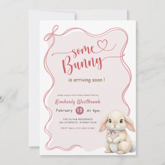 Some Bunny Pink Bow Baby Shower Einladung (Vorderseite)