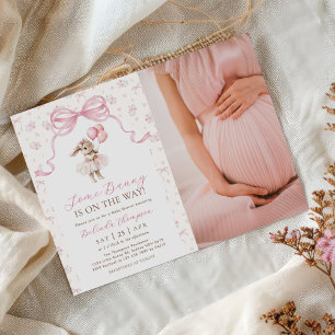Some Bunny Pink-Bow-Floral-Baby-Shower-Foto Einladung