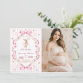 Some Bunny Pink Bow Gingham Baby Shower Einladung (Stehend Vorderseite)
