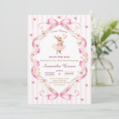 Some Bunny Pink Bow Gingham Babyparty Einladung (Stehend Vorderseite)