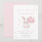 Some Bunny Spring Girl Pink Bunny First Birthday Einladung (Vorne/Hinten)
