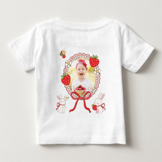 Some Bunny Strawberry Pink Birthday Photo Baby T-shirt (Rückseite)