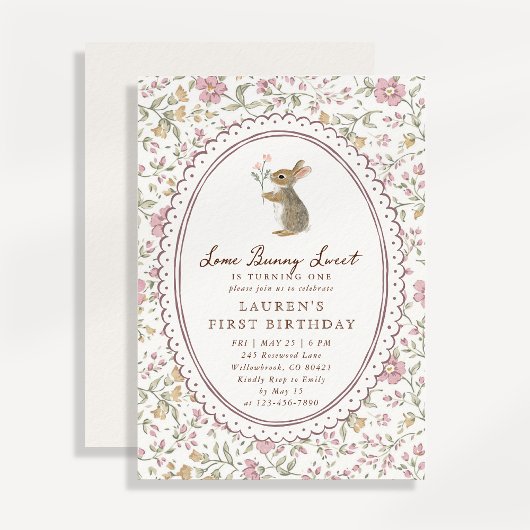 Some Bunny Sweet Floral Bunny First Birthday Einladung