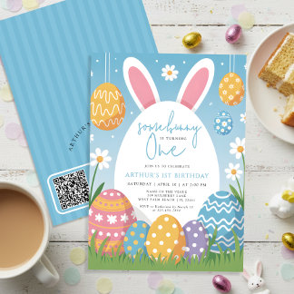 Some Bunny wird eins Ostern 1. Geburtstag QR code Einladung