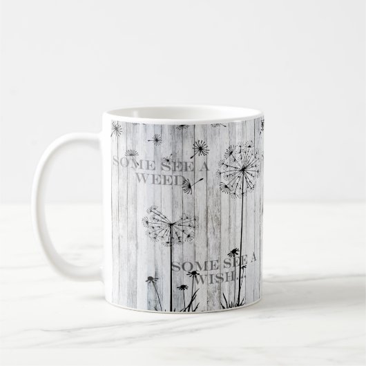 Some see a weed. Some see a wish. Dandelions Kaffeetasse (Links)
