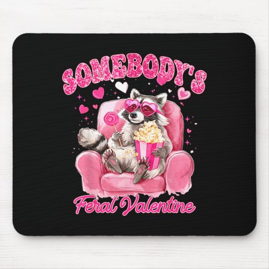 Somebody's Feral Valentine Cute Raccoon Xoxo Valen Mousepad (Vorne)