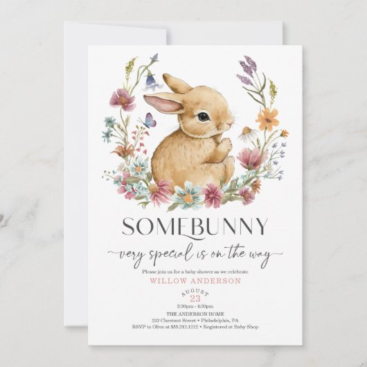 Somebunny Baby Shower Einladung Wildblume (Vorderseite)