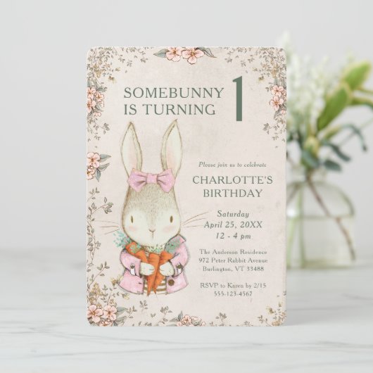 Somebunny is Turning One 1st Birthday Invitation Einladung (Stehend Vorderseite)