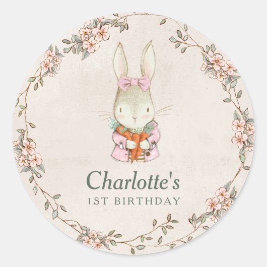 Somebunny is Turning One Birthday Favor Stickers (Vorderseite)