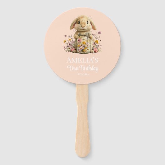 Somebunny is Turning One Invitation Peach Gingham Fächer (Vorderseite)