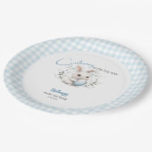 Somebunny ist auf dem Way Boy Easter Baby Shower Pappteller (Schrägansicht)