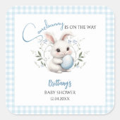 Somebunny ist auf dem Way Boy Easter Baby Shower Quadratischer Aufkleber (Vorderseite)