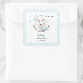 Somebunny ist auf dem Way Boy Easter Baby Shower Quadratischer Aufkleber