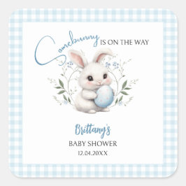 Somebunny ist auf dem Way Boy Easter Baby Shower Quadratischer Aufkleber