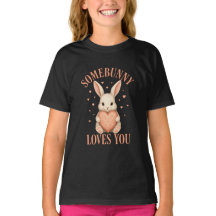 Somebunny Loves You Cute Bunny Black T-Shirt