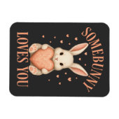 Somebunny Loves You Cute Bunny on Dark Charcoal Magnet (Horizontal)