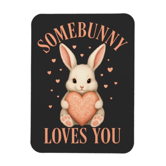 Somebunny Loves You Cute Bunny on Dark Charcoal Magnet (Vertikal)