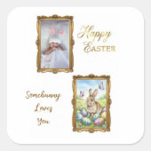 Somebunny Loves You Photo Frame Easter Quadratischer Aufkleber (Vorderseite)