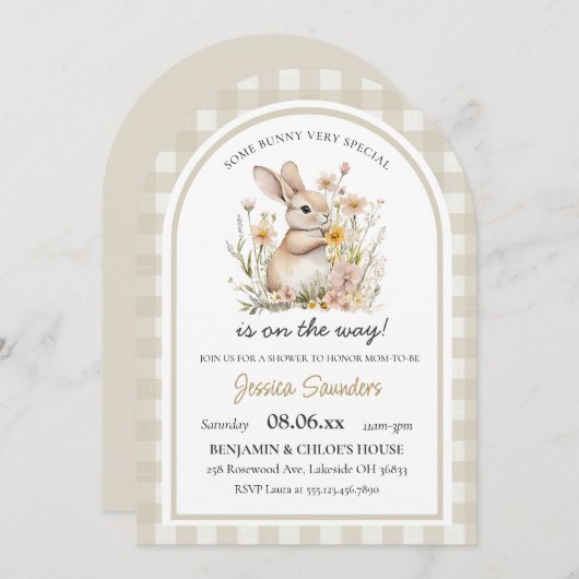 Somebunny Special Gingham Spring Baby Dusche Einladung (Vorne/Hinten)