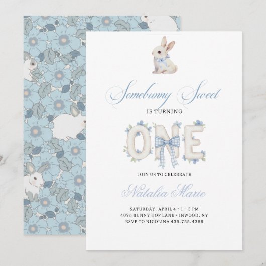 Somebunny Sweet 1st Birthday Spring Floral Invitat Einladung (Vorne/Hinten)