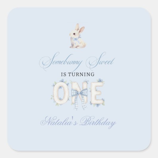 Somebunny Sweet 1st Birthday Spring Floral Invitat Quadratischer Aufkleber (Vorderseite)