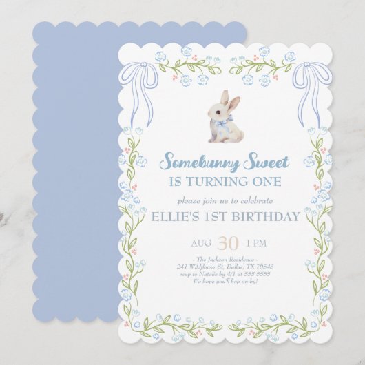 Somebunny Sweet Bunny 1st Birthday Spring Floral I Einladung (Vorne/Hinten)