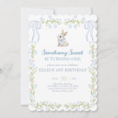 Somebunny Sweet Bunny 1st Birthday Spring Floral I Einladung (Vorderseite)