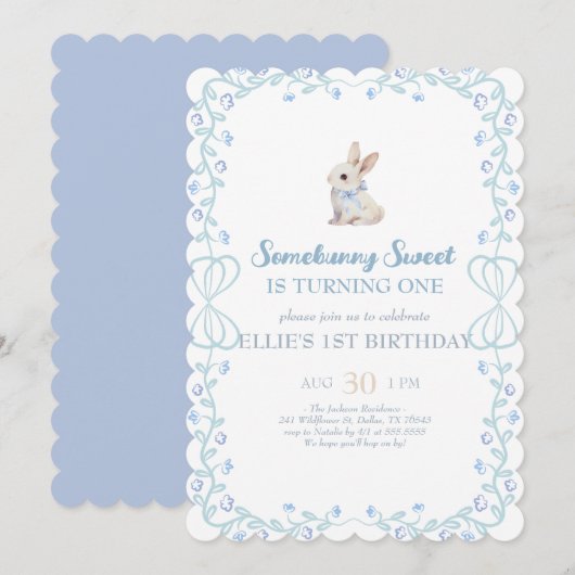 Somebunny Sweet Bunny 1st Birthday Spring Floral I Einladung (Vorne/Hinten)