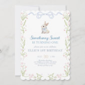 Somebunny Sweet Bunny 1st Birthday Spring Floral I Einladung (Vorderseite)