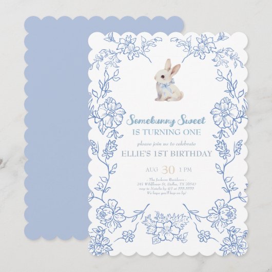 Somebunny Sweet Bunny 1st Birthday Spring Floral I Einladung (Vorne/Hinten)