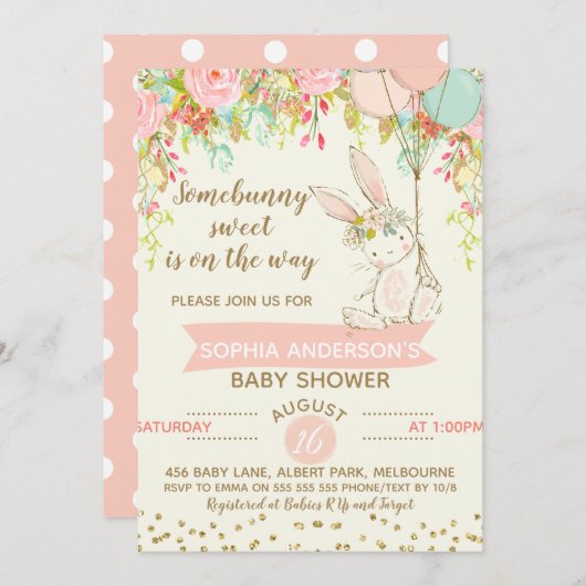 Somebunny Sweet Bunny Baby Dusche Einladung (Vorne/Hinten)