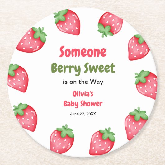 Someone Berry Sweet Strawberry Baby Shower Runder Pappuntersetzer (Vorderseite)
