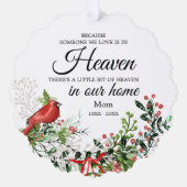 Someone In Heaven Cardinal Greenery Photo Ornament Karte (Vorderseite)