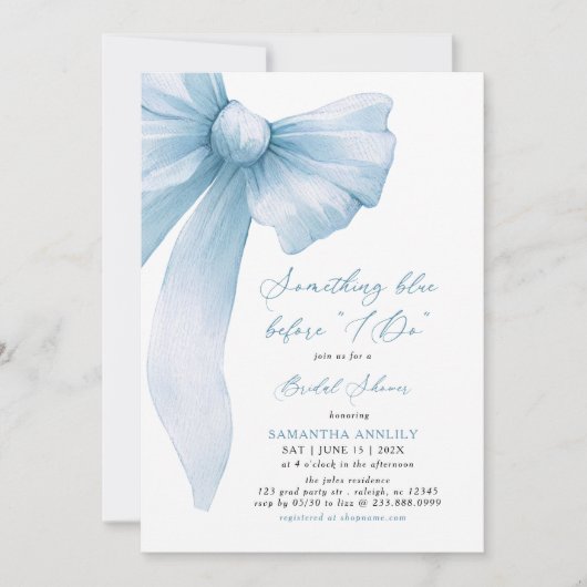 Something Blue Before I Do Blue Bow Bridal Shower Einladung (Vorderseite)