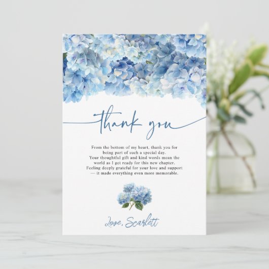 Something Blue Before I Do Blue Hydrangea Bridal Einladung (Stehend Vorderseite)