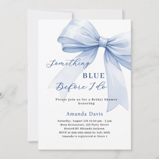 Something blue before I do bow Bridal Shower Einladung (Vorderseite)