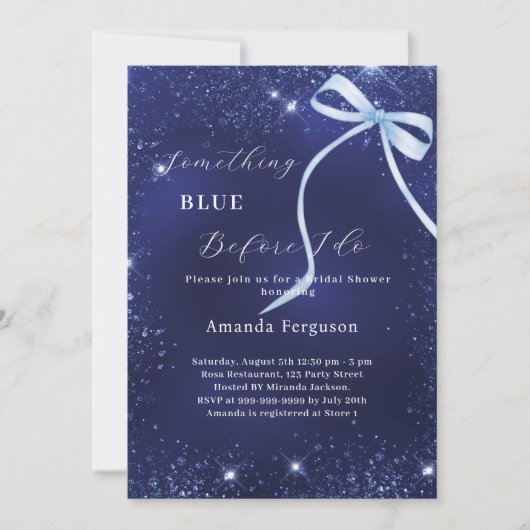 Something blue before I do bow Bridal Shower Einladung (Vorderseite)