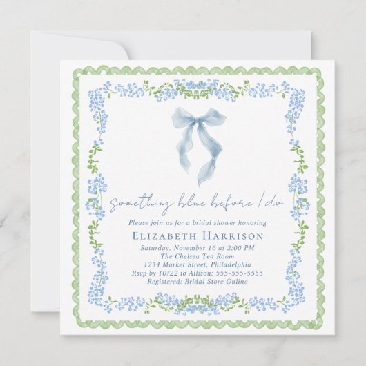 Something Blue Before I Do Bow Bridal Shower Einladung (Vorderseite)