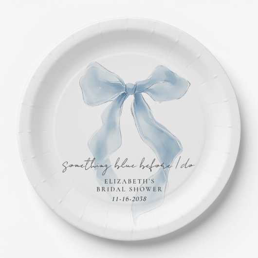 Something Blue Before I Do Bow Bridal Shower Pappteller (Vorderseite)