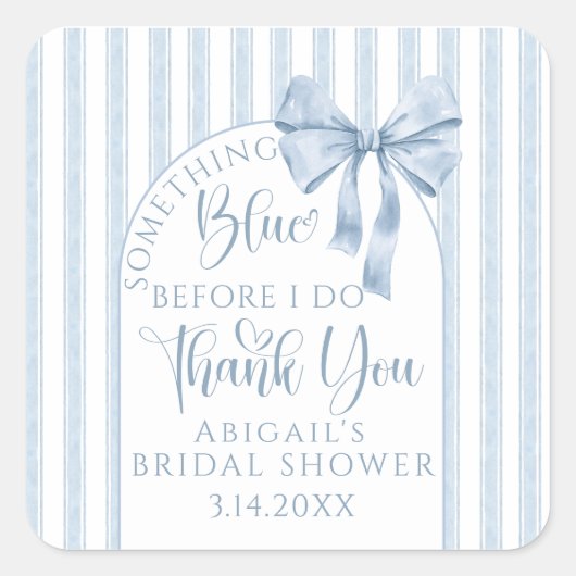 Something Blue Before I Do Bow Thank you Quadratischer Aufkleber (Vorderseite)