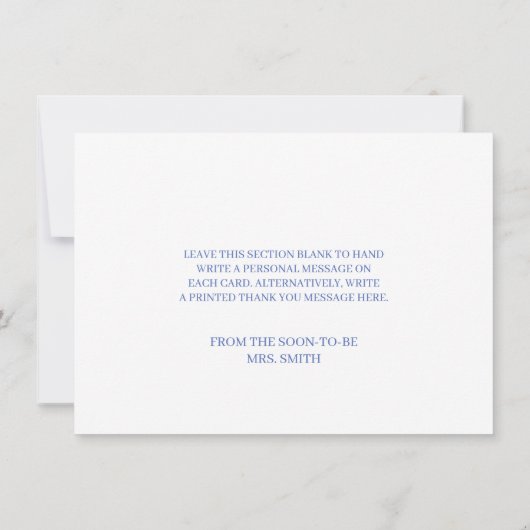 Something blue before i do hydrangea bridal shower dankeskarte (Rückseite)