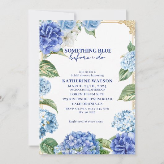 Something blue before i do hydrangea bridal shower einladung (Vorderseite)