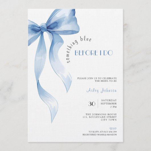 Something Blue before I Do: Junggesellinnenabschie Einladung (Vorderseite)
