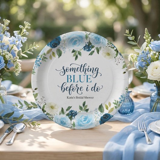 Something Blue Before I Do Navy Floral Brautparty Pappteller