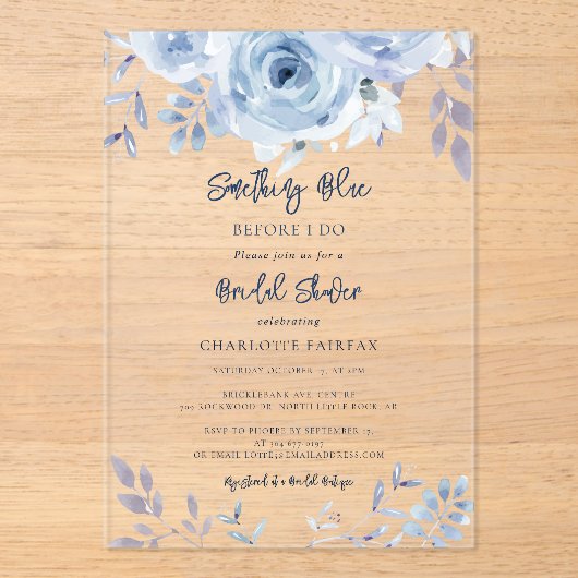Something Blue Before I Do Script Bridal Shower Acryleinladungen (Vorderseite)